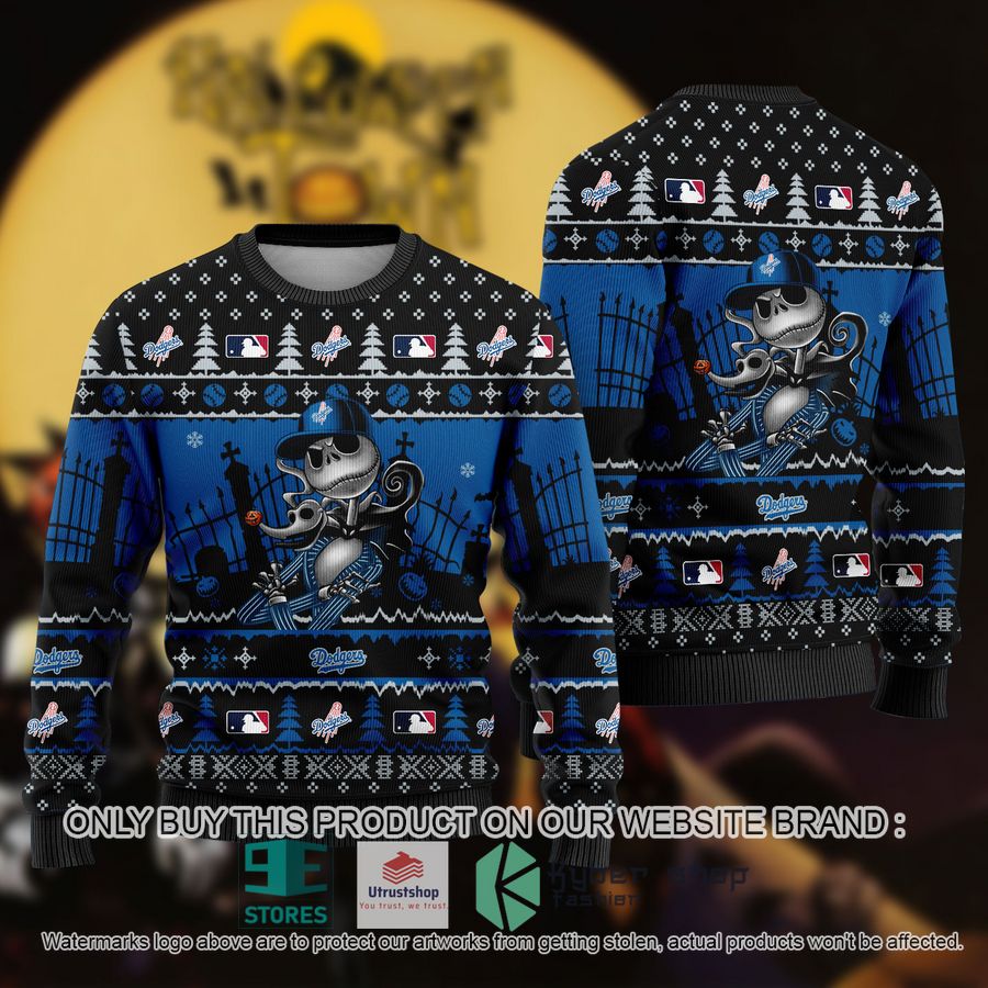 NEW Jack Skellington Los Angeles Dodgers Sweatshirt 9 mlb jack skellington los angeles dodgers ugly christmas sweater 1 11929