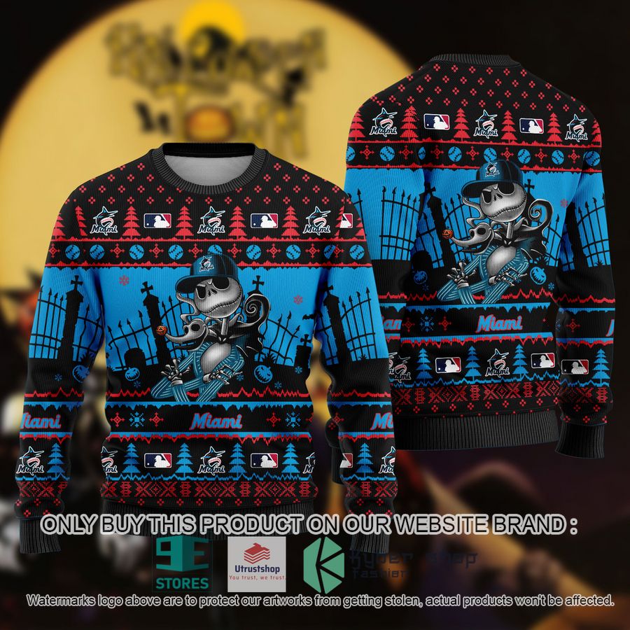 NEW Jack Skellington Miami Marlins Sweatshirt 1 mlb jack skellington miami marlins ugly christmas sweater 1 73424