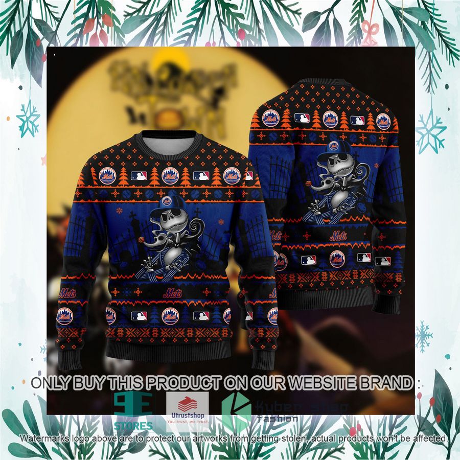 NEW Jack Skellington New York Mets Sweatshirt 3 mlb jack skellington new york mets ugly christmas sweater 3 90429