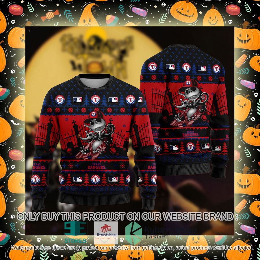 NEW Jack Skellington Texas Rangers Sweatshirt 2 mlb jack skellington texas rangers ugly christmas sweater 2 22798