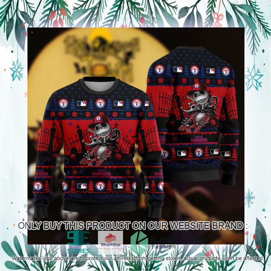 NEW Jack Skellington Texas Rangers Sweatshirt 3 mlb jack skellington texas rangers ugly christmas sweater 3 96147