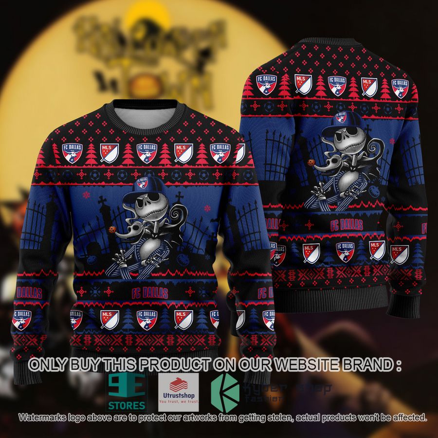 mls jack skellington fc dallas ugly christmas sweater 1 10854