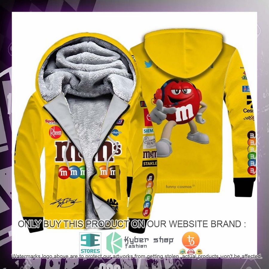 HOT M&M Kyle Busch Yellow Racing Fleece Zipper Hoodie 2 mm kyle busch yellow racing fleece hoodie 2 91048