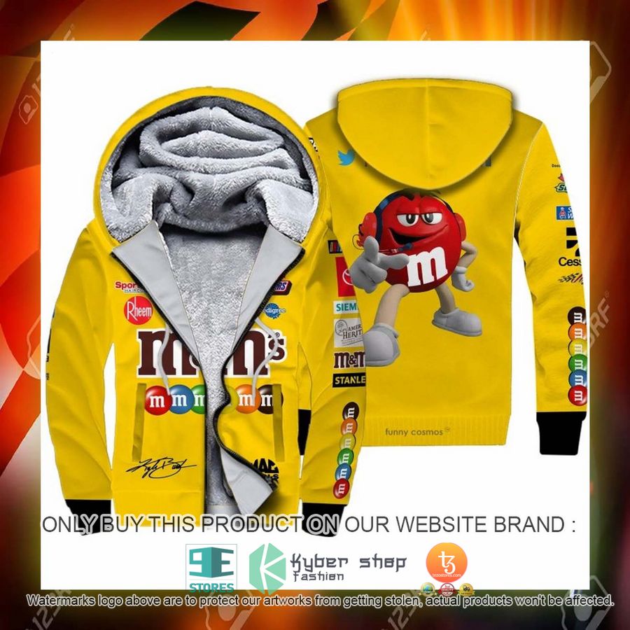 HOT M&M Kyle Busch Yellow Racing Fleece Zipper Hoodie 3 mm kyle busch yellow racing fleece hoodie 3 95055