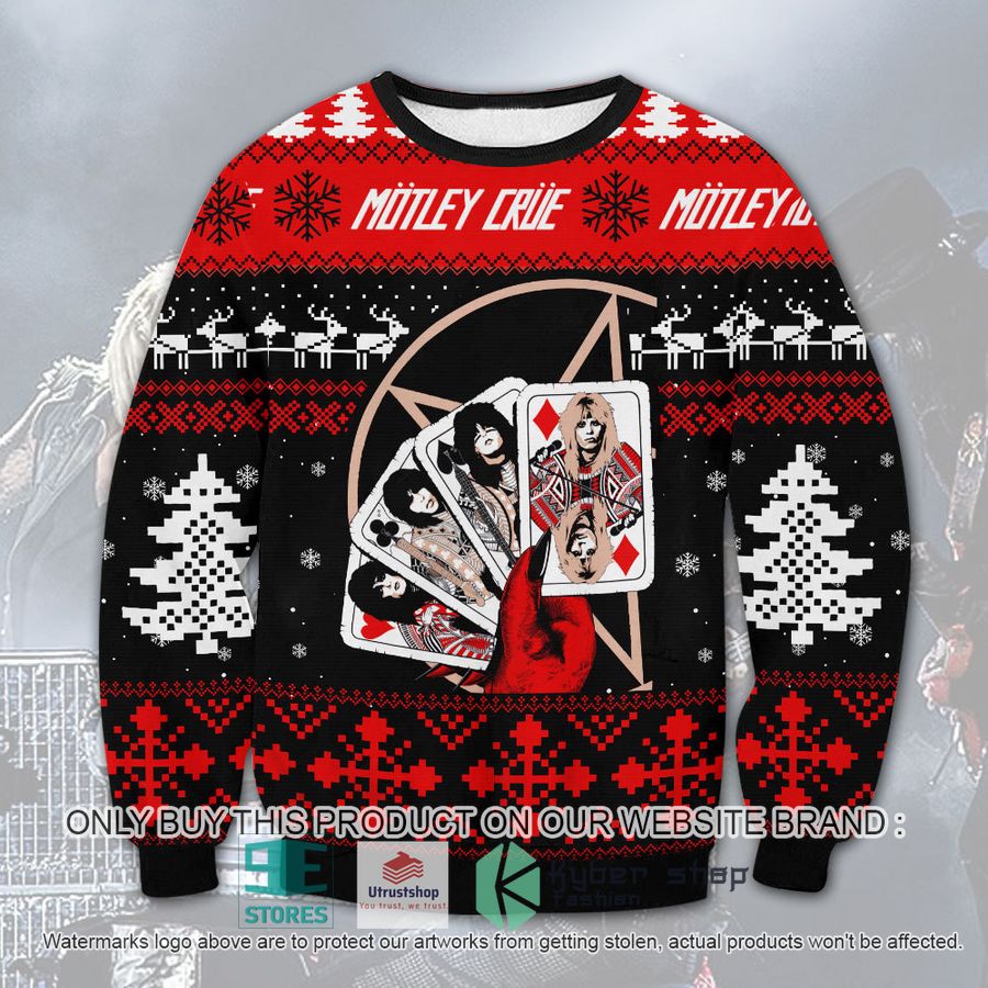 motley crue band red black ugly christmas sweater 1 77924