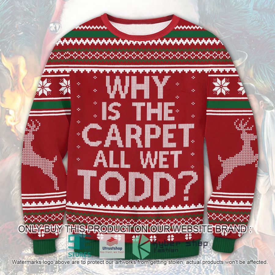 NEW National Lampoon's Christmas Vacation Why is the Carpet all wet Todd Ugly Sweater 9 national lampoons christmas vacation why is the carpet all wet todd ugly christmas sweater 1 94134