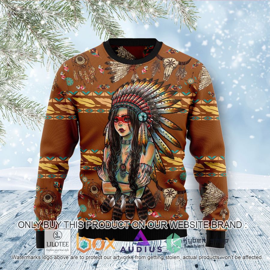 native american girl ugly christmas sweater 1 33785