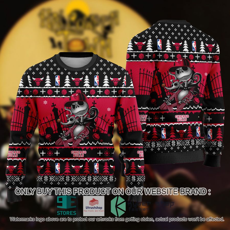NEW Jack Skellington Chicago Bulls Sweatshirt 8 nba jack skellington chicago bulls ugly christmas sweater 1 60083
