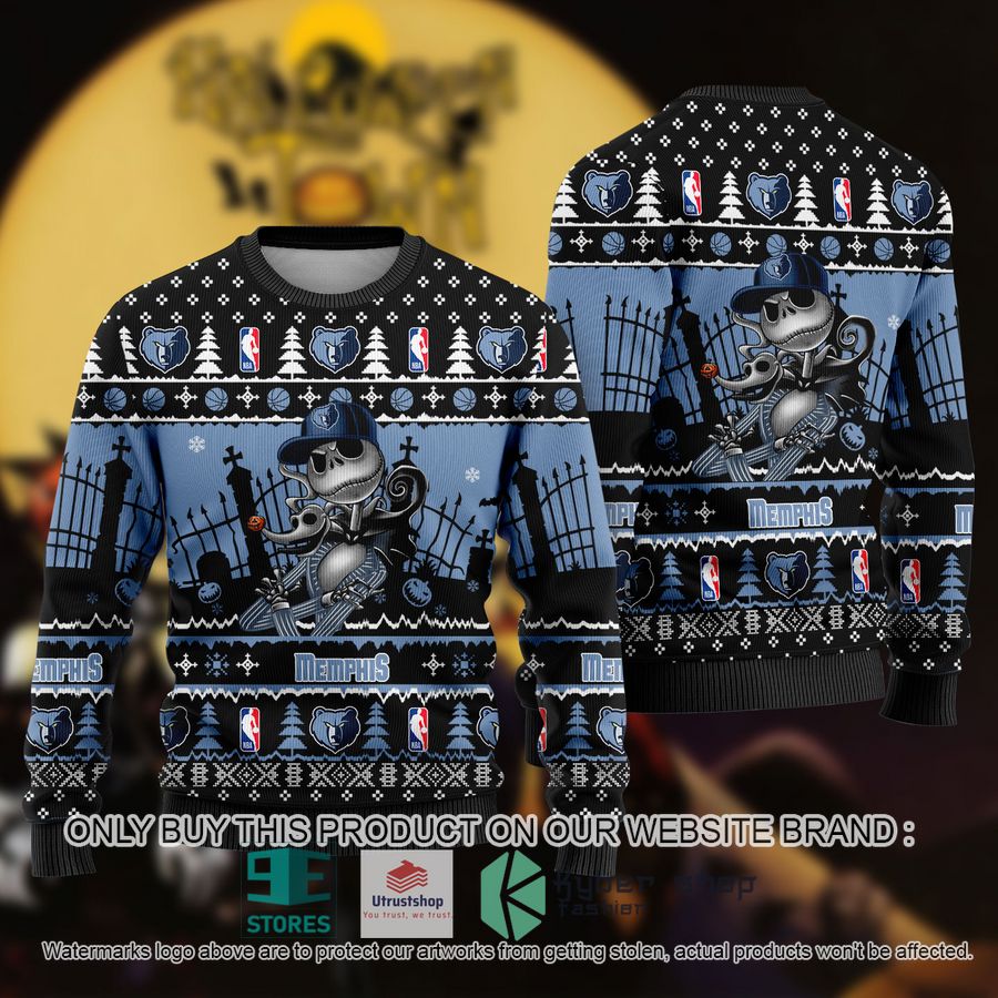 NEW Jack Skellington Memphis Grizzlies Sweatshirt 9 nba jack skellington memphis grizzlies ugly christmas sweater 1 24543