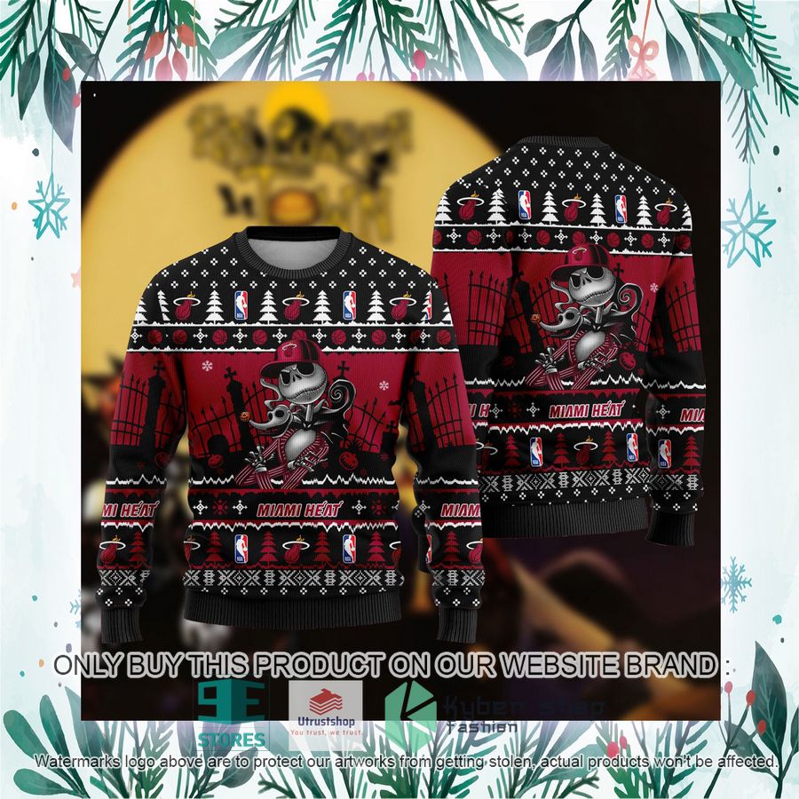 NEW Jack Skellington Miami Heat Sweatshirt 3 nba jack skellington miami heat ugly christmas sweater 3 45841