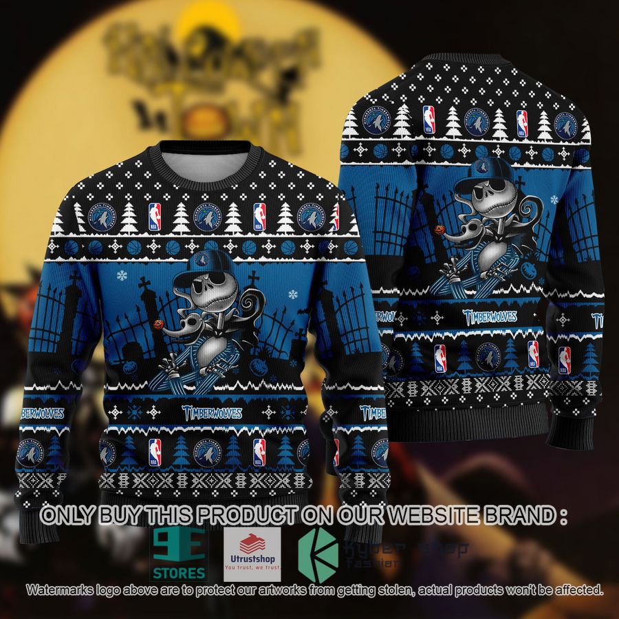 NEW Jack Skellington Minnesota Timberwolves Sweatshirt 9 nba jack skellington minnesota timberwolves ugly christmas sweater 1 19759