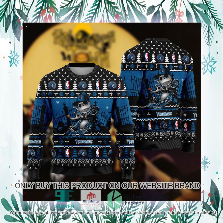 NEW Jack Skellington Minnesota Timberwolves Sweatshirt 3 nba jack skellington minnesota timberwolves ugly christmas sweater 3 82415
