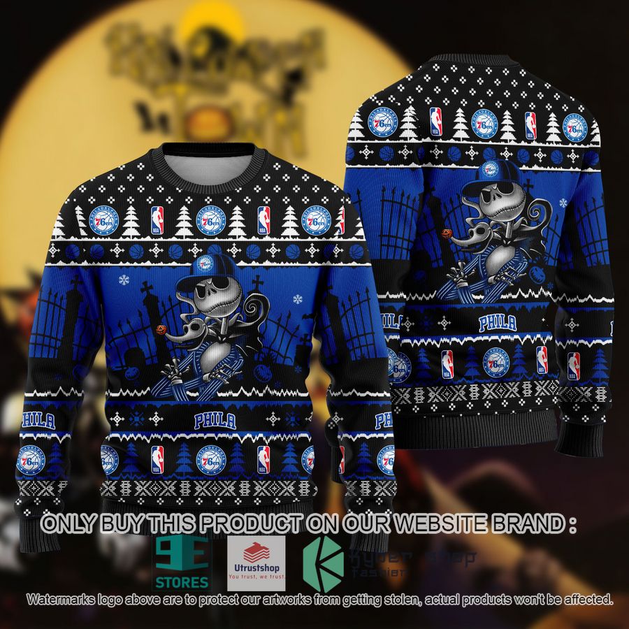 nba jack skellington philadelphia 76ers ugly christmas sweater 1 31650