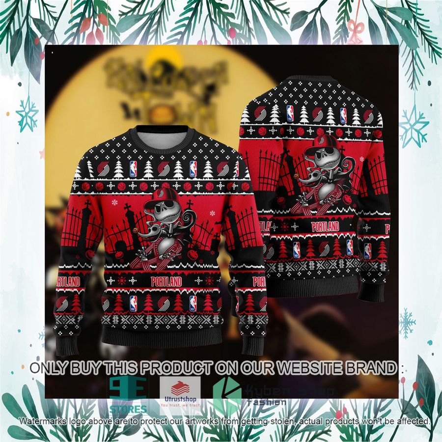 NEW Jack Skellington Portland Trail Blazers Sweatshirt 3 nba jack skellington portland trail blazers ugly christmas sweater 3 45352