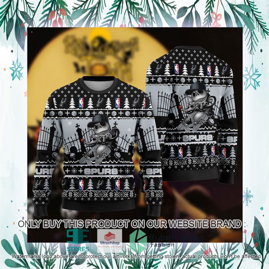 NEW Jack Skellington San Antonio Spurs Sweatshirt 3 nba jack skellington san antonio spurs ugly christmas sweater 3 40799