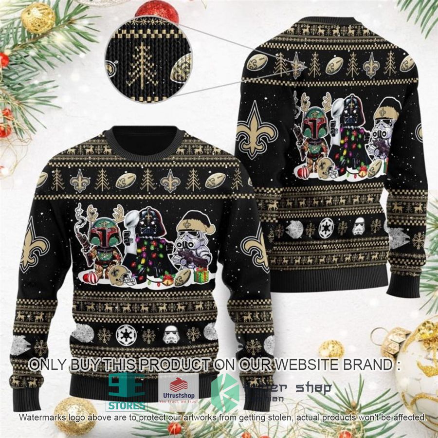 new orleans saints darth vader boba fett stormtrooper ugly christmas sweater 1 77573