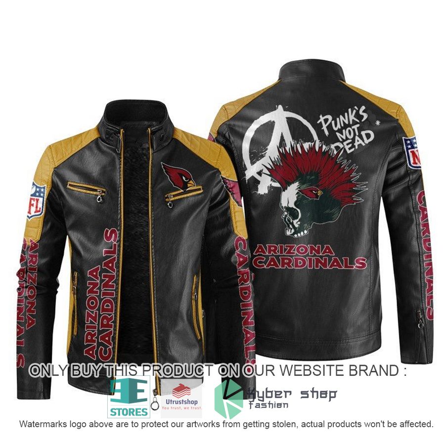 NEW Arizona Cardinals Punk's Not Dead Skull color block leather jacket 5 nfl arizona cardinals punks not dead skull block leather jacket 5 2111