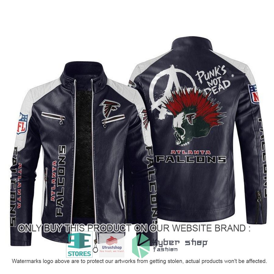 NEW Atlanta Falcons Punk's Not Dead Skull color block leather jacket 3 nfl atlanta falcons punks not dead skull block leather jacket 3 35335