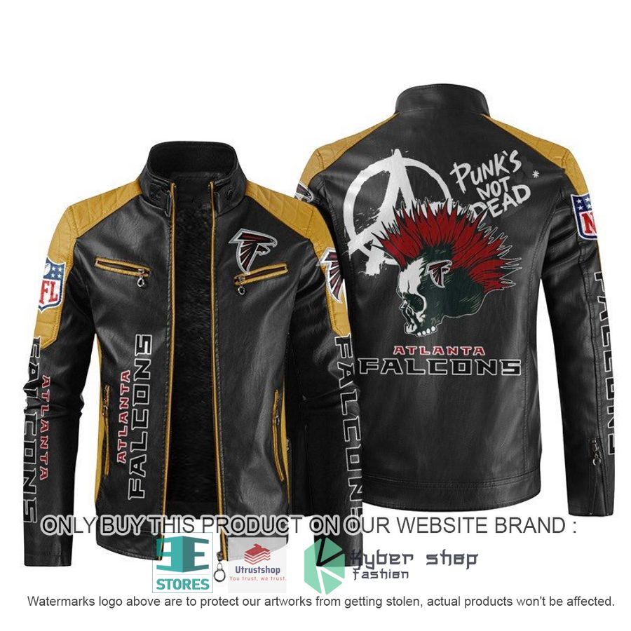NEW Atlanta Falcons Punk's Not Dead Skull color block leather jacket 5 nfl atlanta falcons punks not dead skull block leather jacket 5 22496