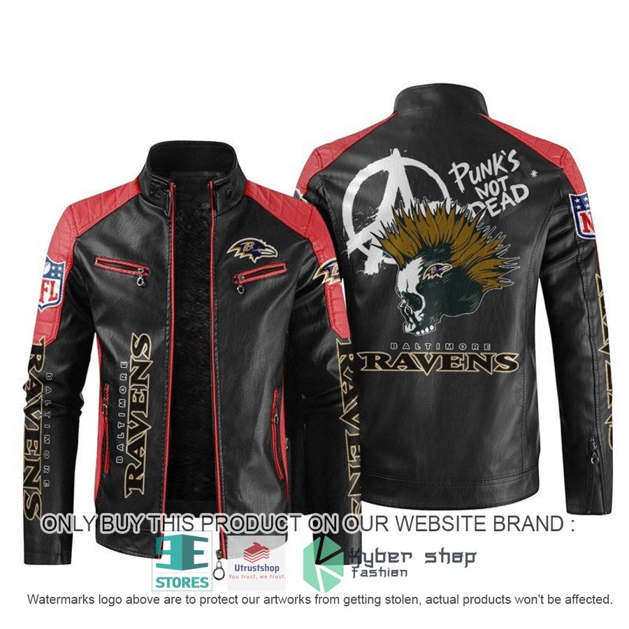 NEW Baltimore Ravens Punk's Not Dead Skull color block leather jacket 4 nfl baltimore ravens punks not dead skull block leather jacket 4 79809
