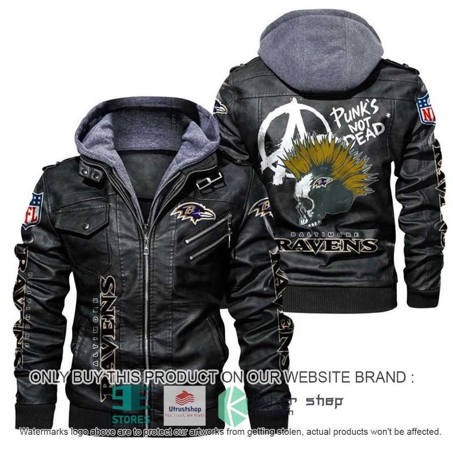 nfl baltimore ravens punks not dead skull leather jacket 1 11866