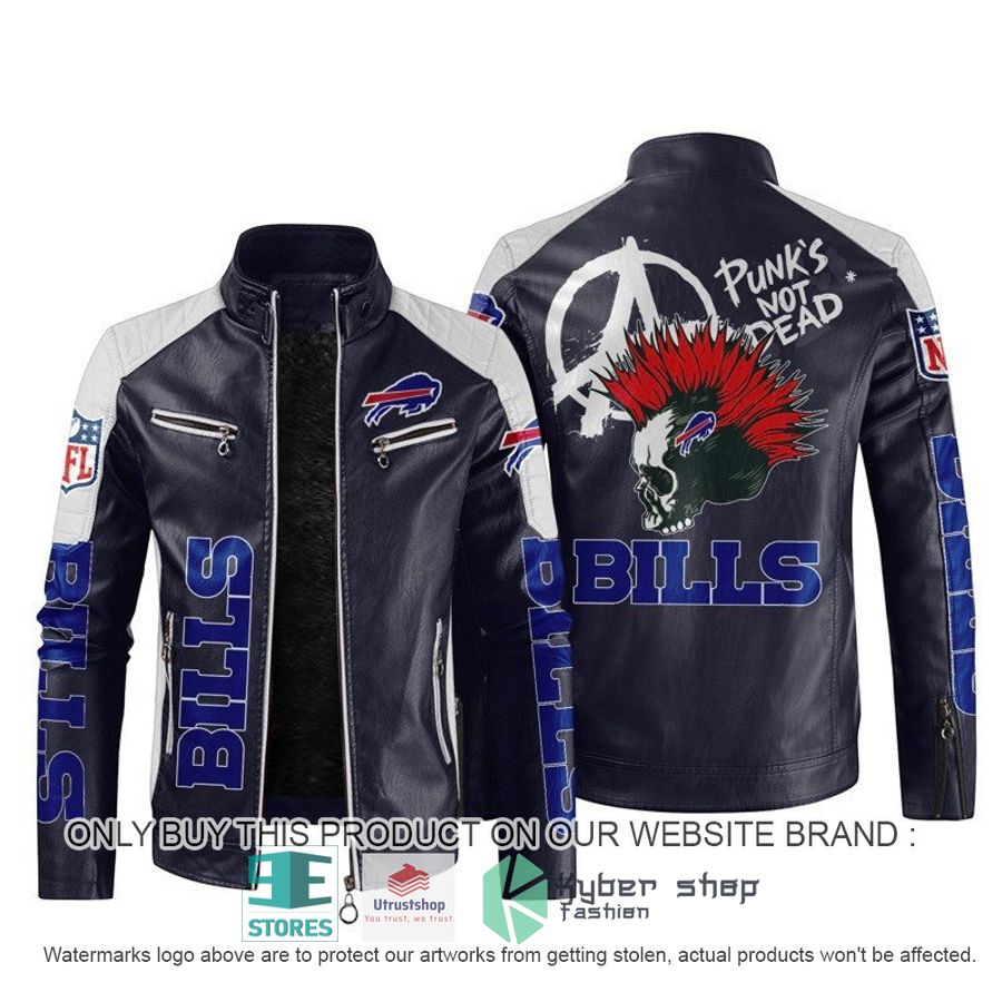 NEW Buffalo Bills Punk's Not Dead Skull color block leather jacket 3 nfl buffalo bills punks not dead skull block leather jacket 3 72919