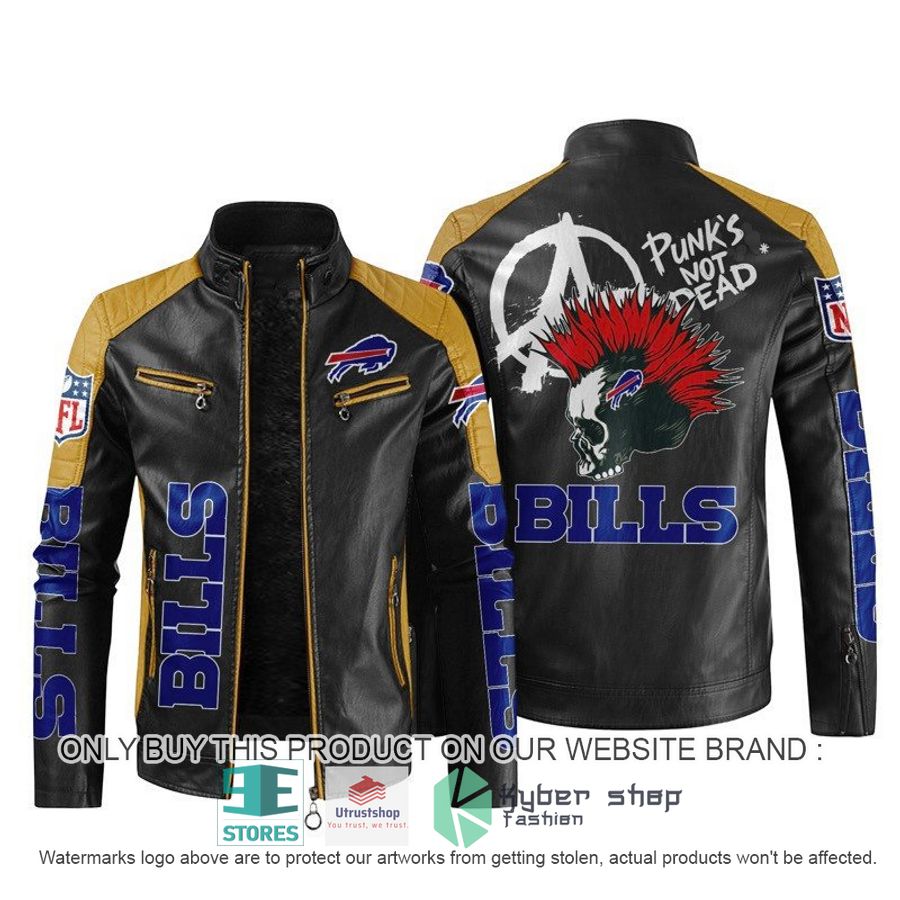 NEW Buffalo Bills Punk's Not Dead Skull color block leather jacket 5 nfl buffalo bills punks not dead skull block leather jacket 5 6945