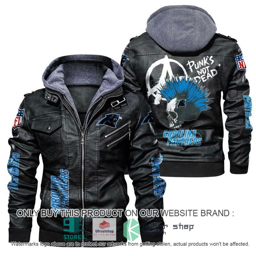 NEW Carolina Panthers Punk's Not Dead Skull Leather Jacket 4 nfl carolina panthers punks not dead skull leather jacket 1 44239