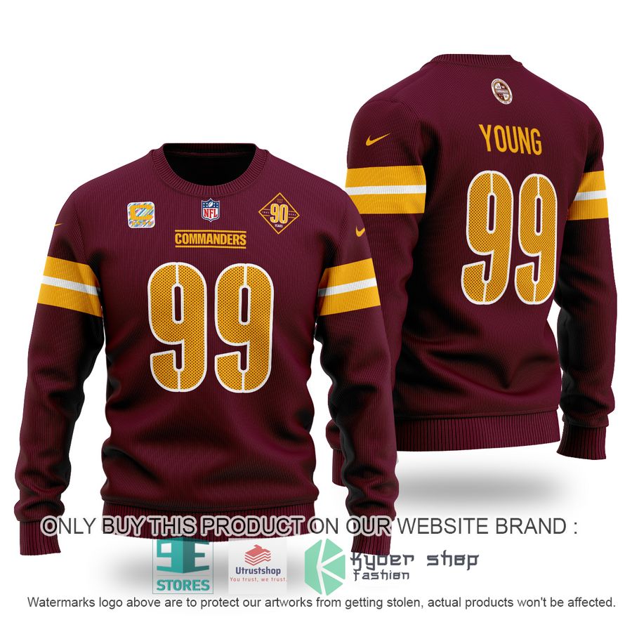 nfl chase young 99 washington commanders dark red sweater 1 24372