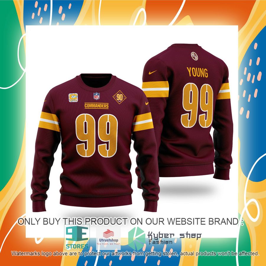 nfl chase young 99 washington commanders dark red sweater 2 92796