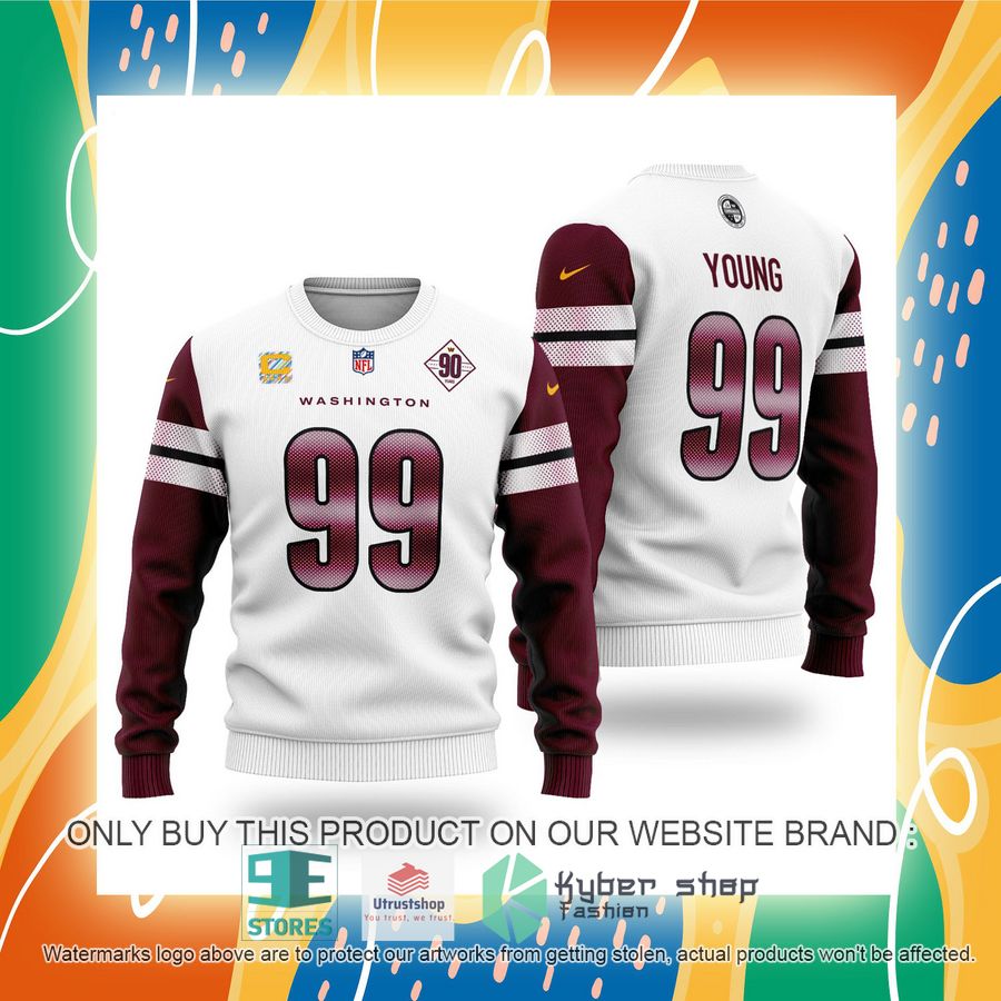 nfl chase young 99 washington commanders white red sweater 2 31730