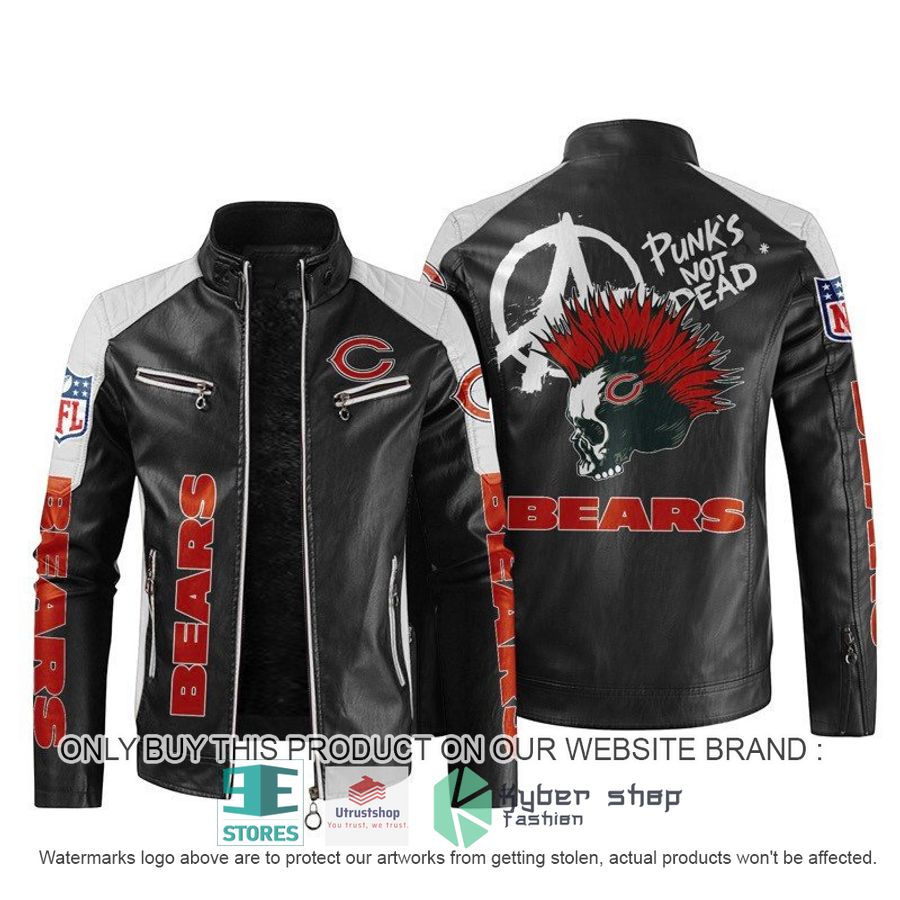 nfl chicago bears punks not dead skull block leather jacket 1 33167