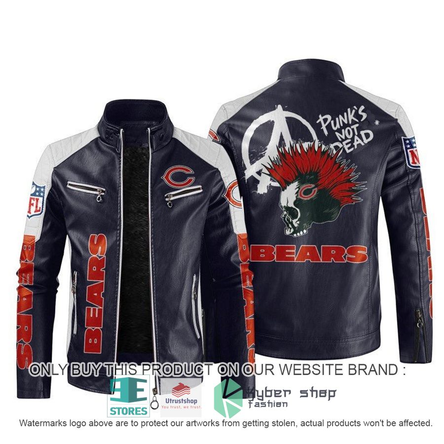 NEW Chicago Bears Punk's Not Dead Skull color block leather jacket 3 nfl chicago bears punks not dead skull block leather jacket 3 8639
