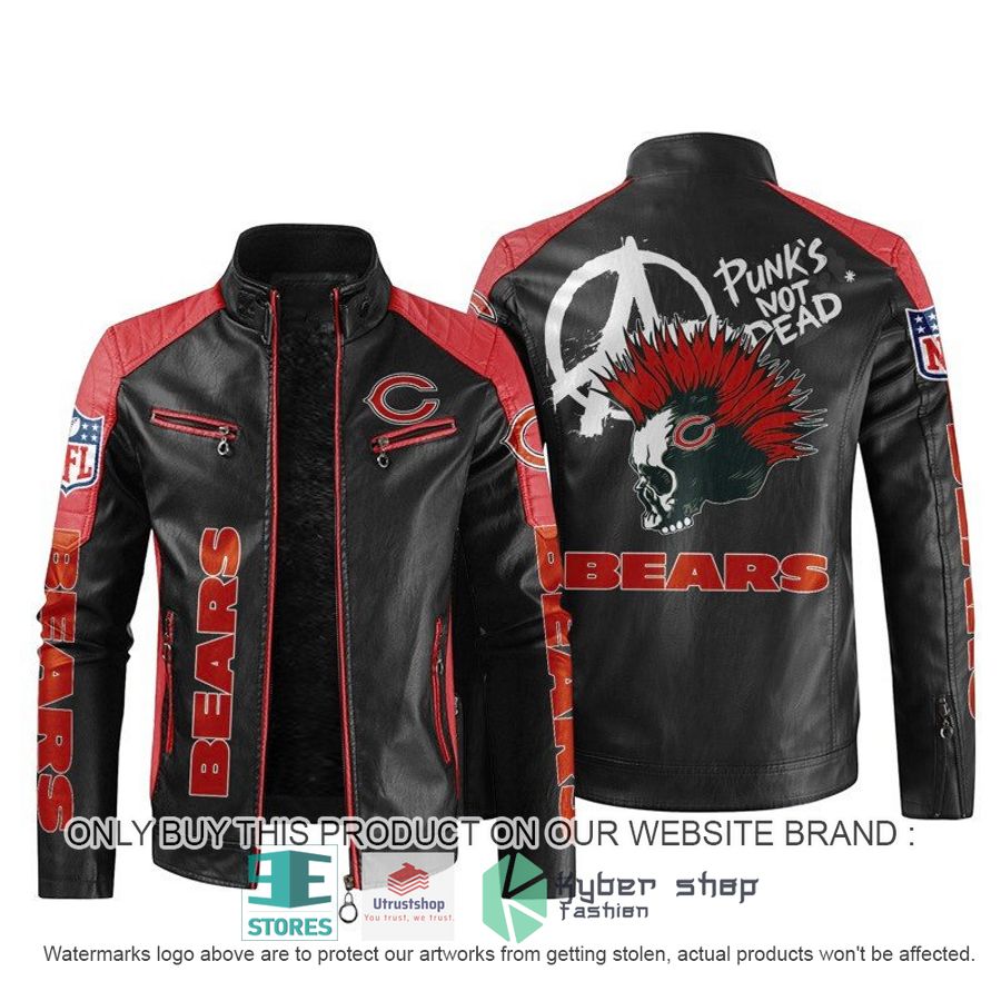 NEW Chicago Bears Punk's Not Dead Skull color block leather jacket 4 nfl chicago bears punks not dead skull block leather jacket 4 43199