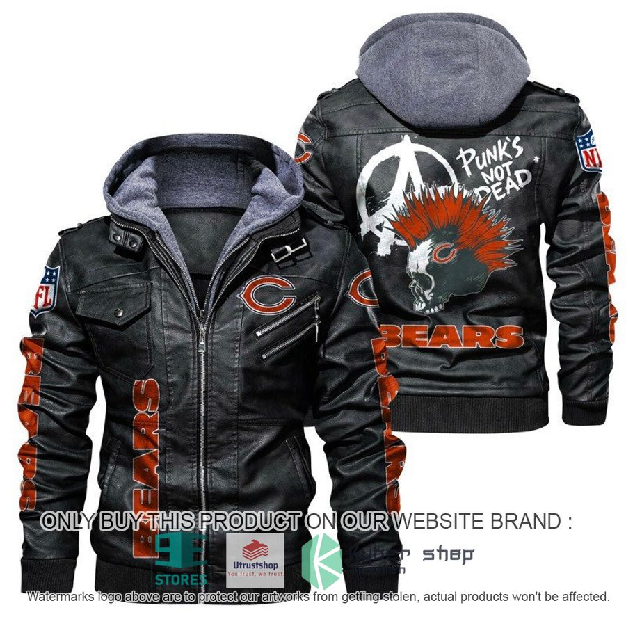 NEW Chicago Bears Punk's Not Dead Skull Leather Jacket 1 nfl chicago bears punks not dead skull leather jacket 1 40015