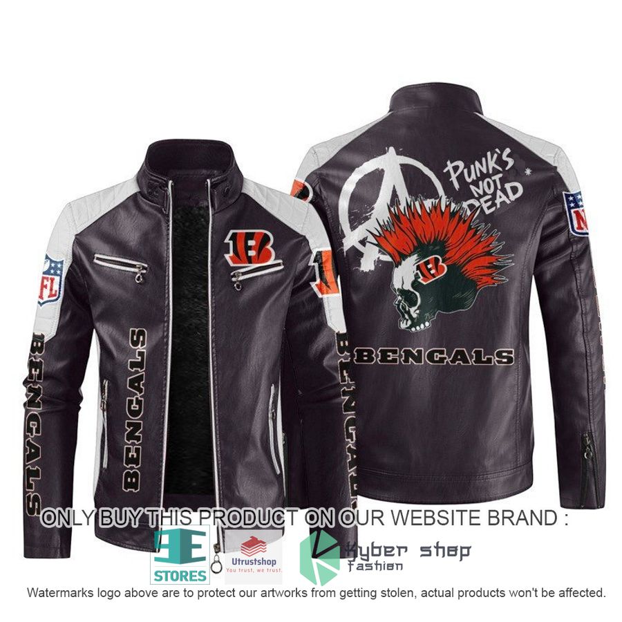 nfl cincinnati bengals punks not dead skull block leather jacket 2 90681