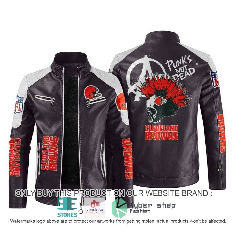 nfl cleveland browns punks not dead skull block leather jacket 2 34481