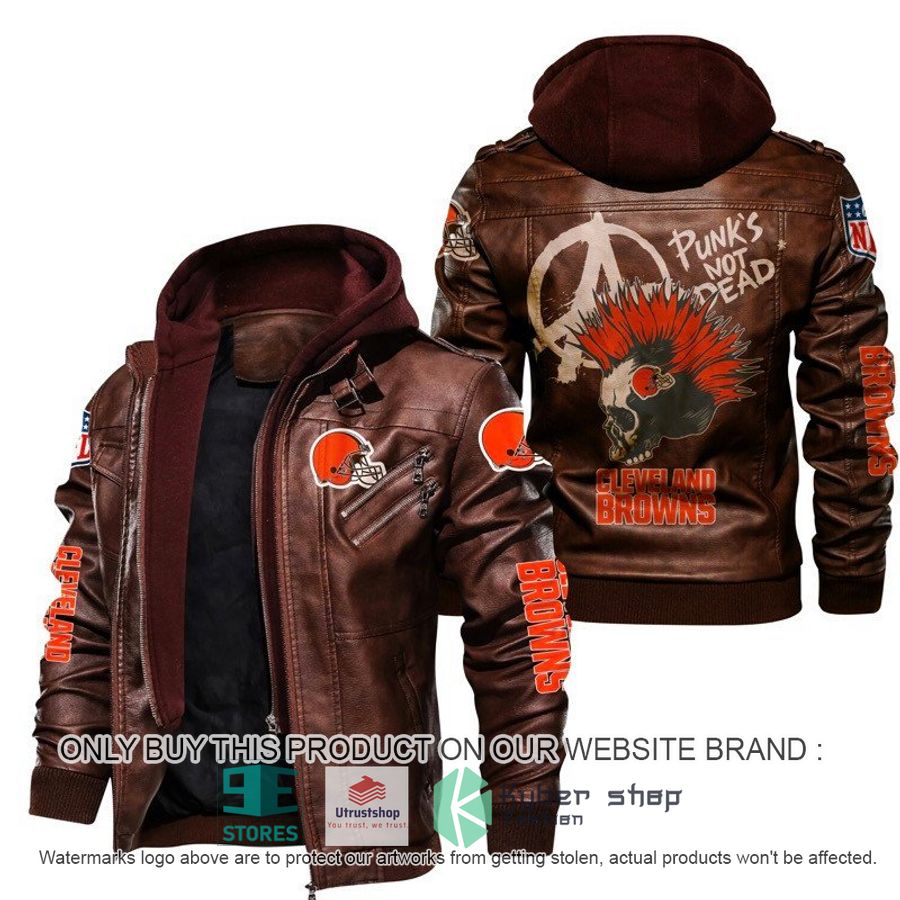 NEW Cleveland Browns Punk's Not Dead Skull Leather Jacket 2 nfl cleveland browns punks not dead skull leather jacket 2 54645