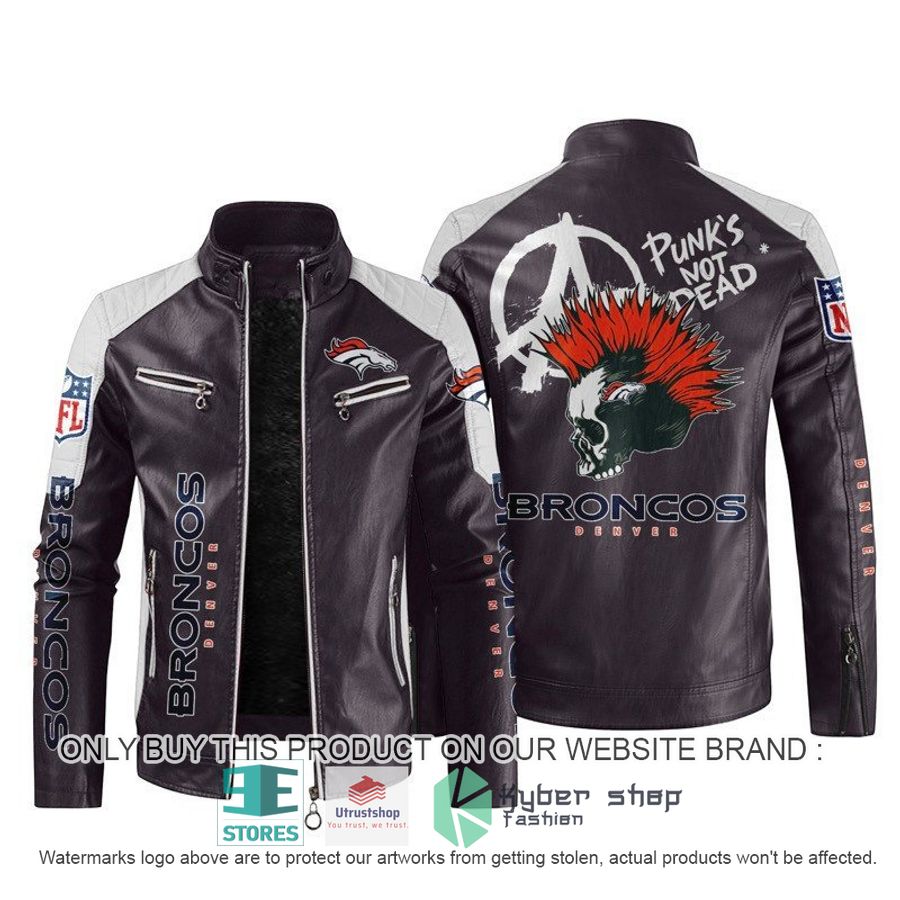 nfl denver broncos punks not dead skull block leather jacket 2 50867