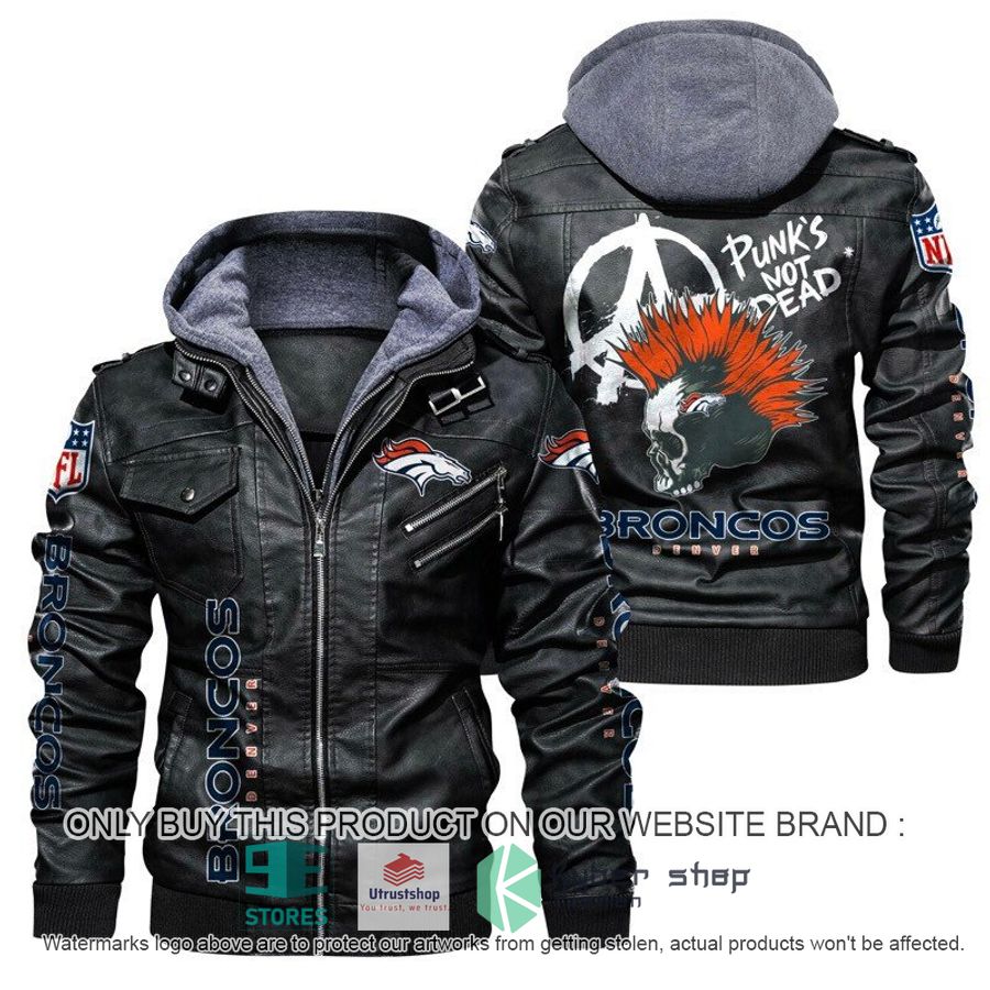 NEW Denver Broncos Punk's Not Dead Skull Leather Jacket 1 nfl denver broncos punks not dead skull leather jacket 1 41226