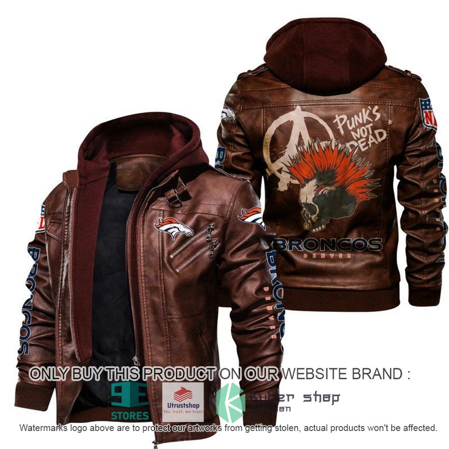 NEW Denver Broncos Punk's Not Dead Skull Leather Jacket 2 nfl denver broncos punks not dead skull leather jacket 2 4142