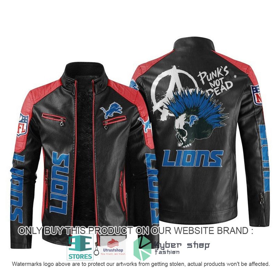 NEW Detroit Lions Punk's Not Dead Skull color block leather jacket 4 nfl detroit lions punks not dead skull block leather jacket 4 54076
