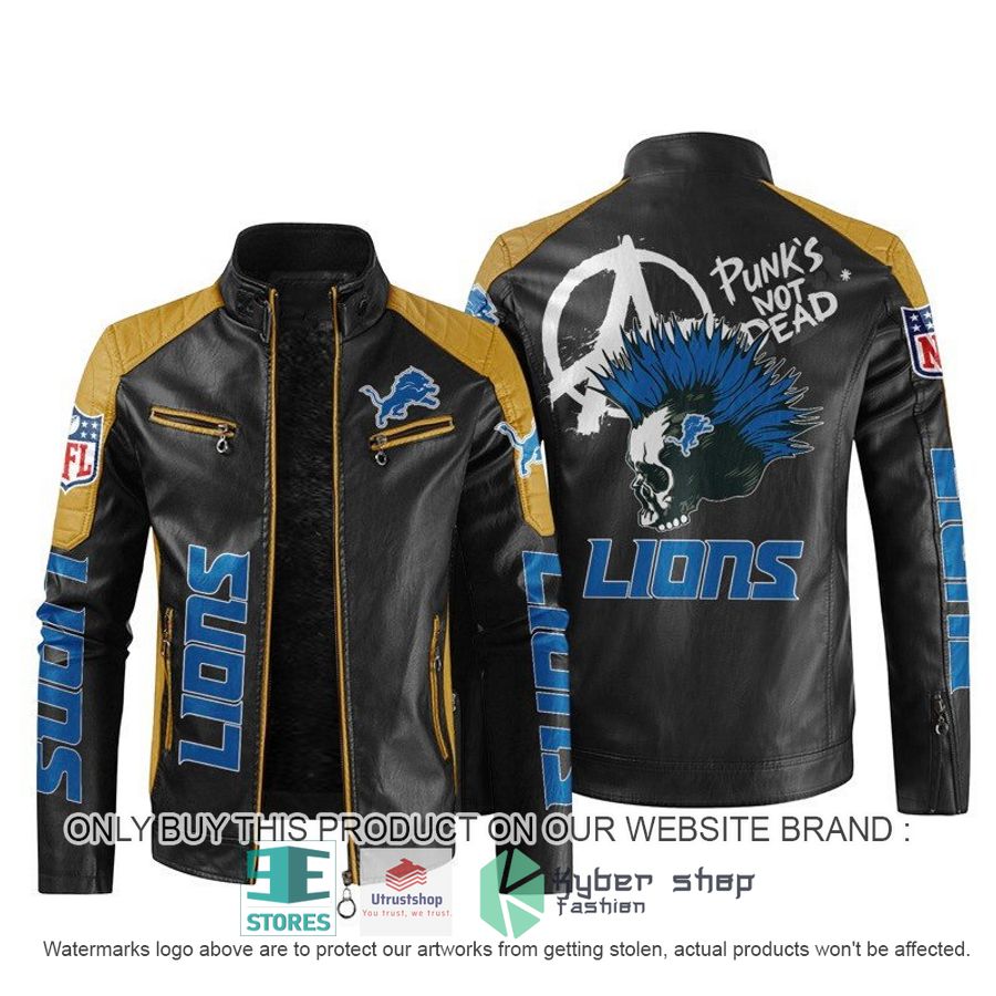 NEW Detroit Lions Punk's Not Dead Skull color block leather jacket 5 nfl detroit lions punks not dead skull block leather jacket 5 75307