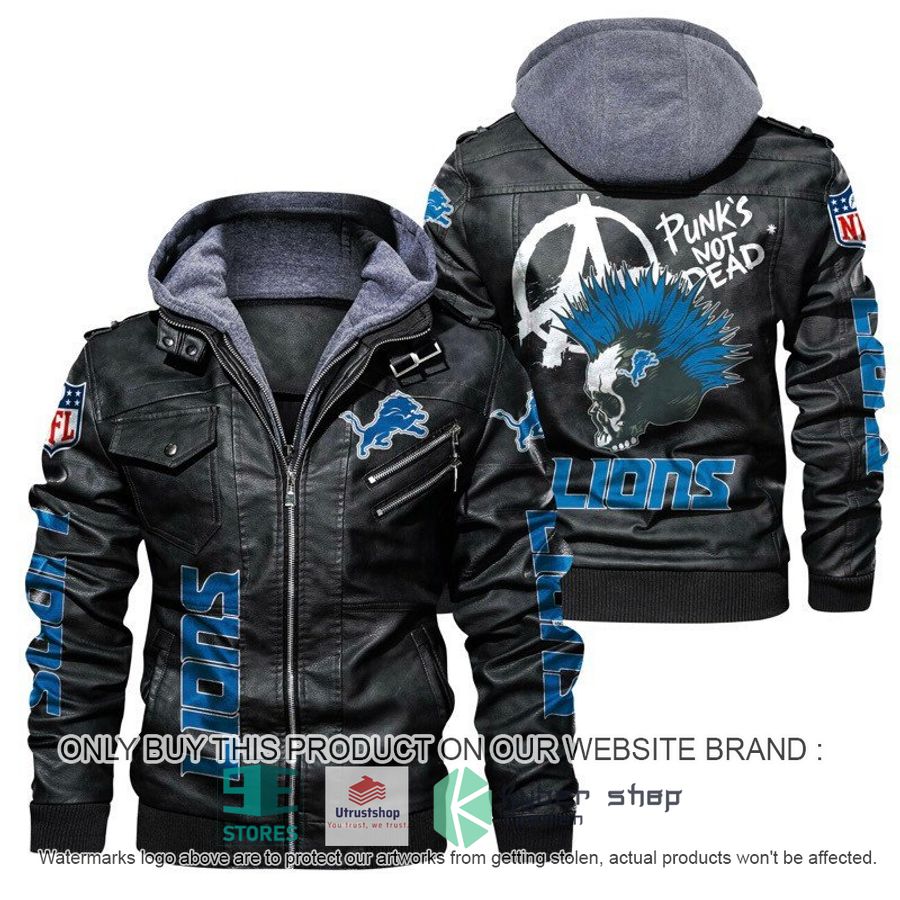 NEW Detroit Lions Punk's Not Dead Skull Leather Jacket 5 nfl detroit lions punks not dead skull leather jacket 1 38525