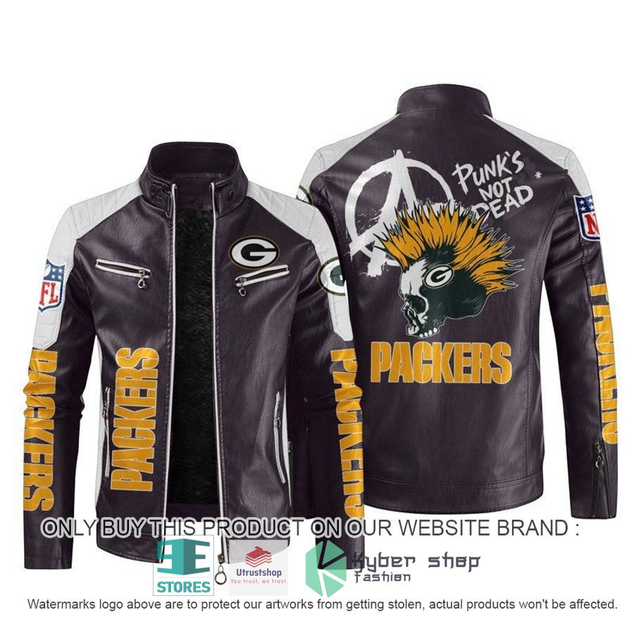 nfl green bay packers punks not dead skull block leather jacket 2 70965