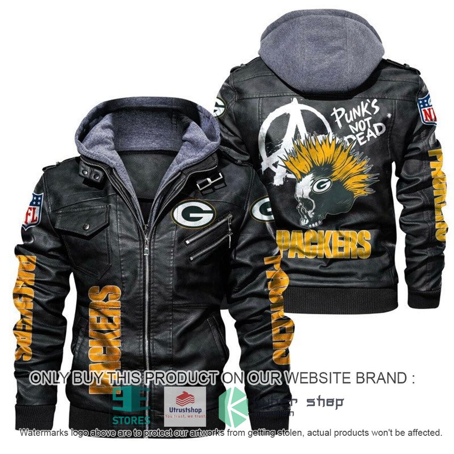 nfl green bay packers punks not dead skull leather jacket 1 37242