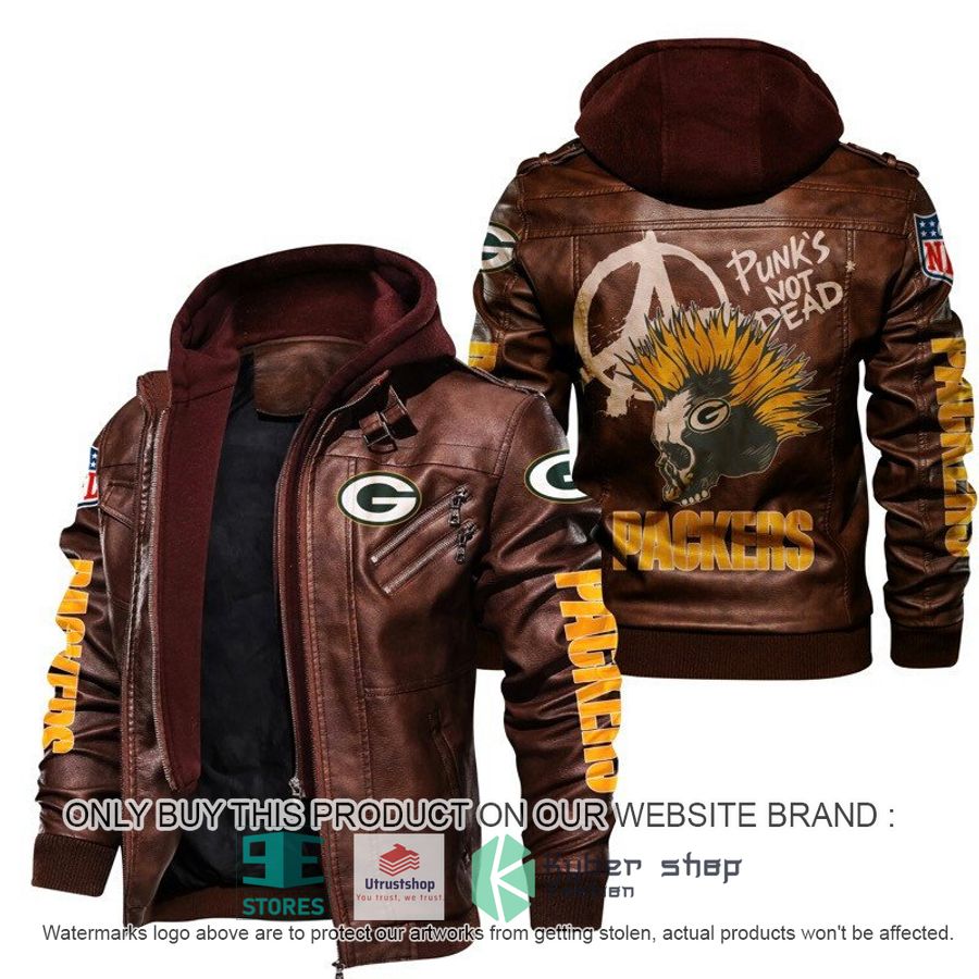NEW Green Bay Packers Punk's Not Dead Skull Leather Jacket 2 nfl green bay packers punks not dead skull leather jacket 2 40664
