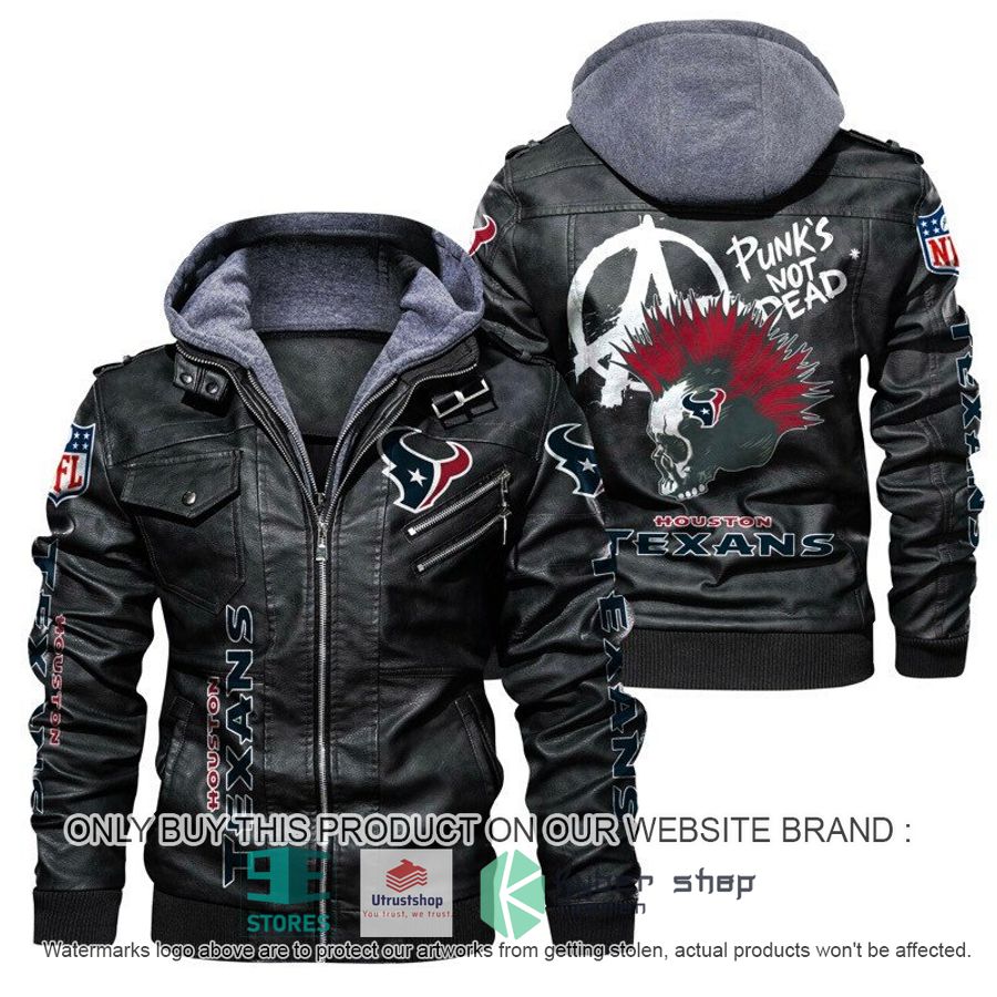 NEW Houston Texans Punk's Not Dead Skull Leather Jacket 4 nfl houston texans punks not dead skull leather jacket 1 69164