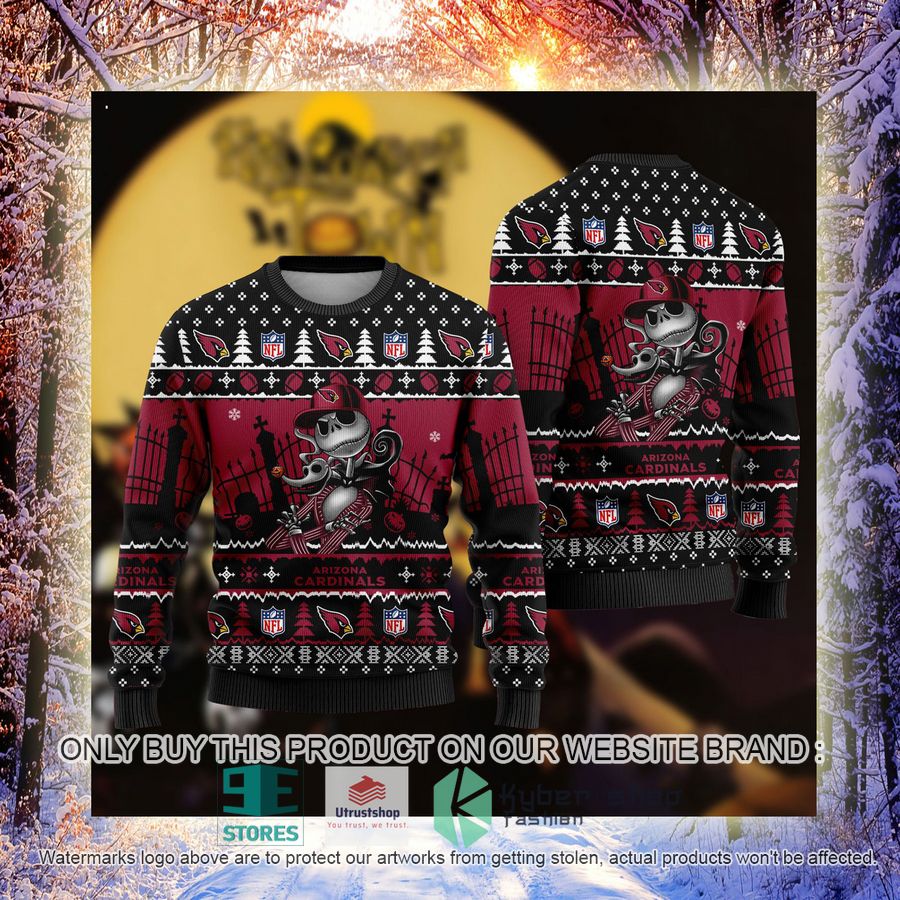 NEW Jack Skellington Arizona Cardinals Sweatshirt 4 nfl jack skellington arizona cardinals ugly christmas sweater 4 79737