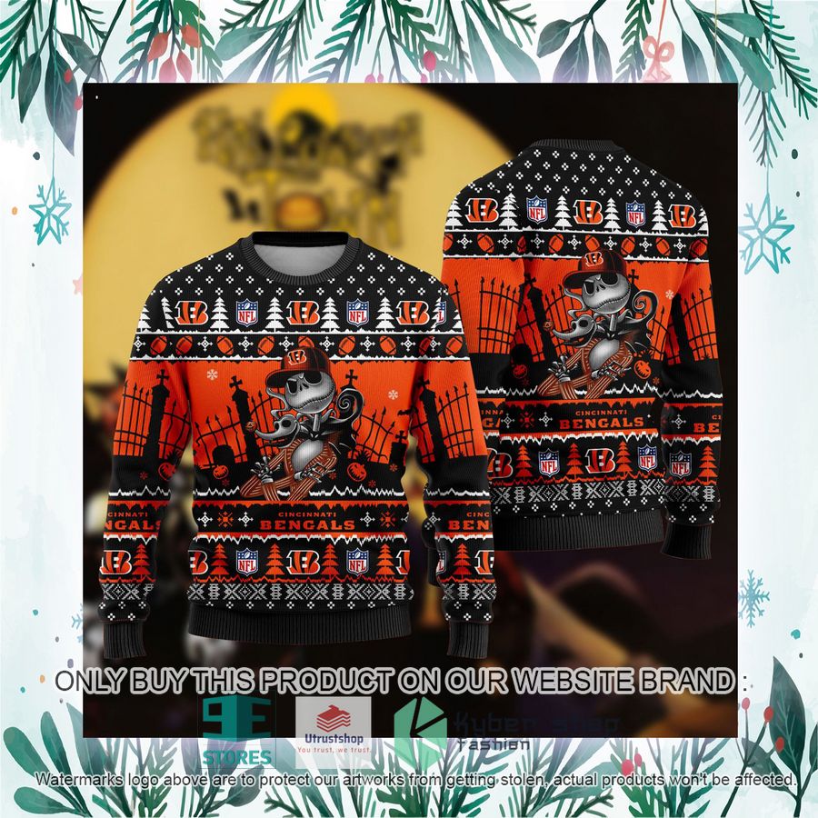 NEW Jack Skellington Cincinnati Bengals Sweatshirt 3 nfl jack skellington cincinnati bengals ugly christmas sweater 3 65164